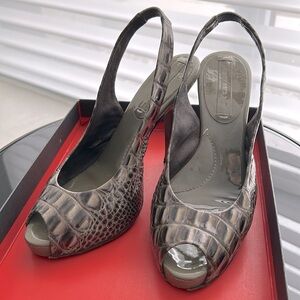 BCBG Maxazria Asphalt Croc Patent Print Sandals
